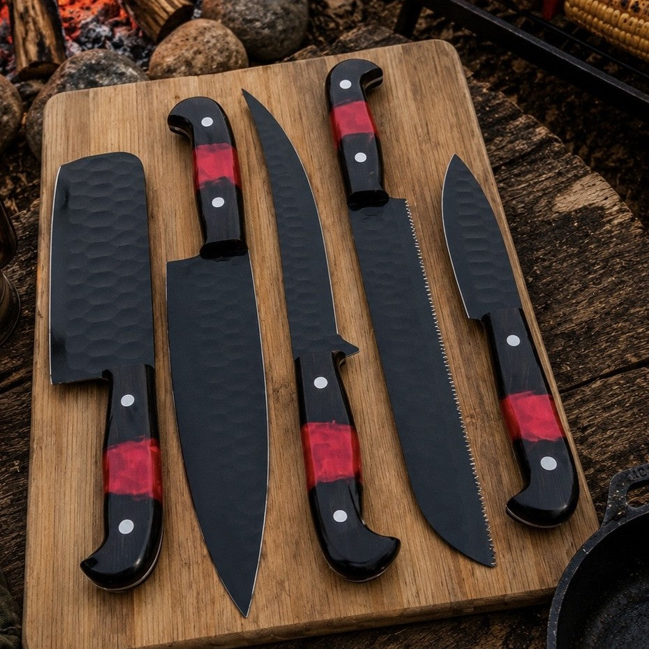 Refined Handcrafted Kitchen Chef Knife Set of 5 Pcs - Wenge Wood & Resin Handle