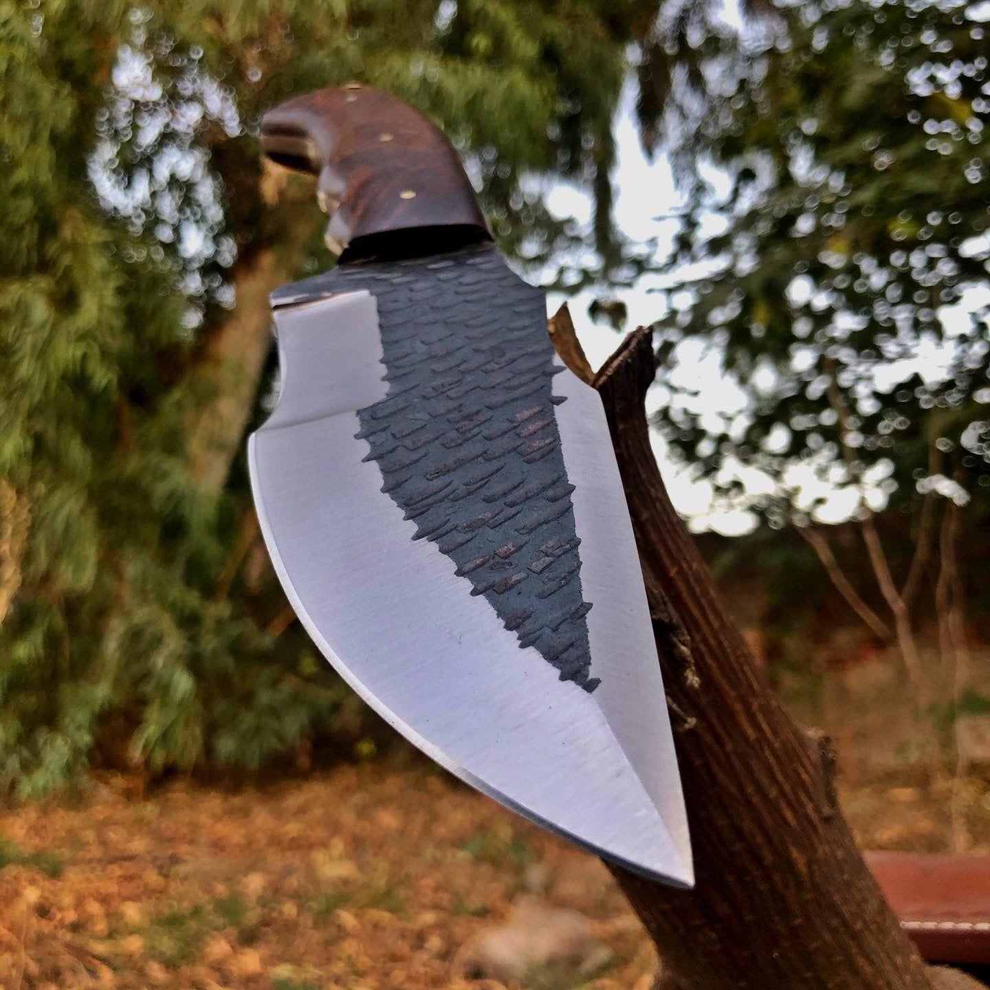 Hand-Forged Survival Tracker Knife 1095 Steel Blade with Rosewood Handle Sheath