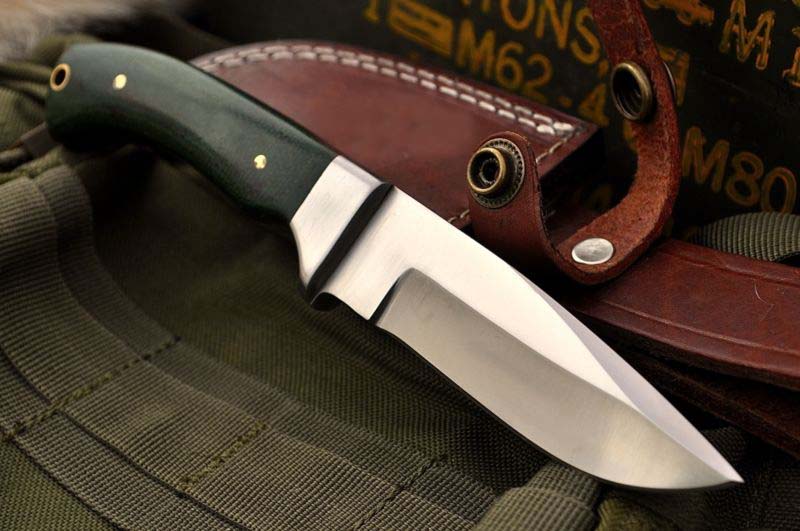 Custom Skinning Knife Carbon Steel Drop Point Blade G10 Micarta Handle With Sheath
