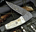 7" Handmade Damascus Raindrop Folding Pocket Knife With Leather Cover