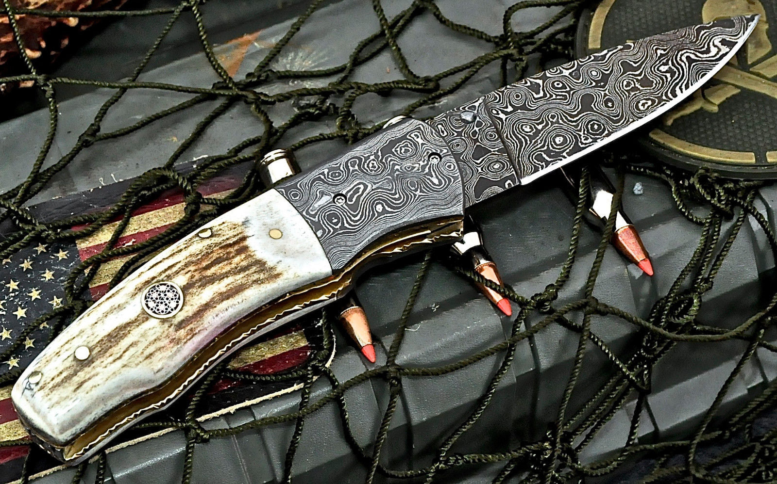7" Handmade Damascus Raindrop Folding Pocket Knife With Leather Cover