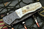 7" Handmade Damascus Raindrop Folding Pocket Knife With Leather Cover