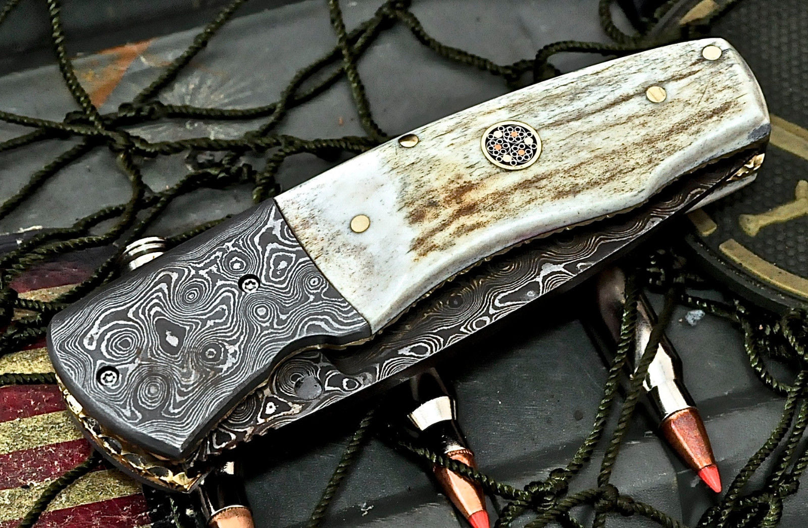 7" Handmade Damascus Raindrop Folding Pocket Knife With Leather Cover