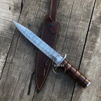 15" M3 Trench Blade Damascus Knife Custom Made Stacked Handle - Leather Sheath