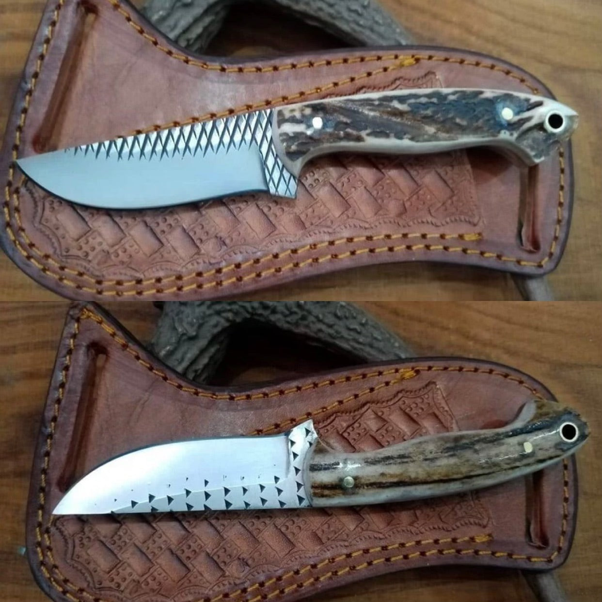 Hand-Forged Rasp Steel Western Cowboy Knife Handcrafted Deer Horn Handle With Sheath