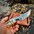 Western Rasp Steel EDC Hunting Knife Handmade Mountain Horn Handle With Sheath
