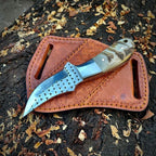 Western Rasp Steel EDC Hunting Knife Handmade Mountain Horn Handle With Sheath