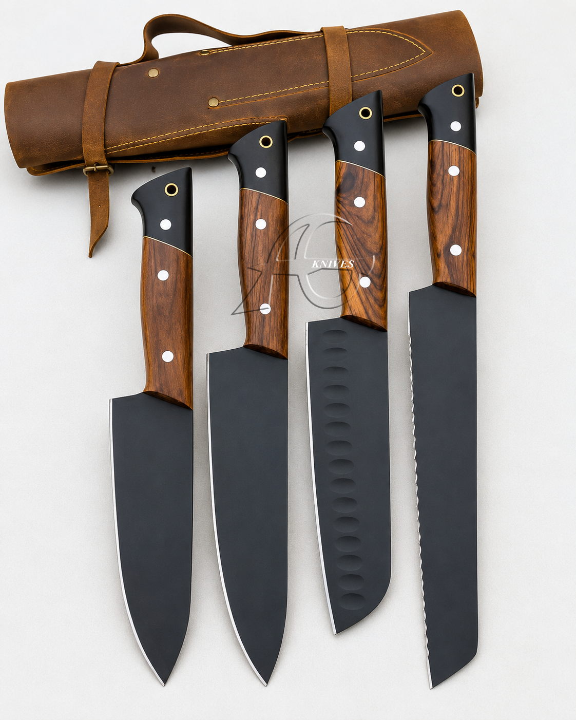 Captivating Handcrafted Kitchen Chef Knife Set of 4 Pcs - Black Horn & Wood Handle