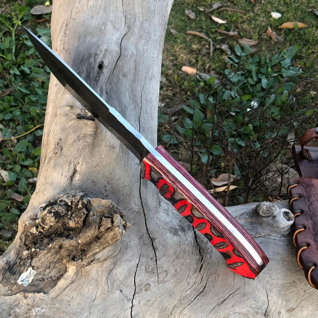 Hand-Forged 1095 Carbon Steel Hunting Knife with Hardwood Handle Full Tang Fixed Blade