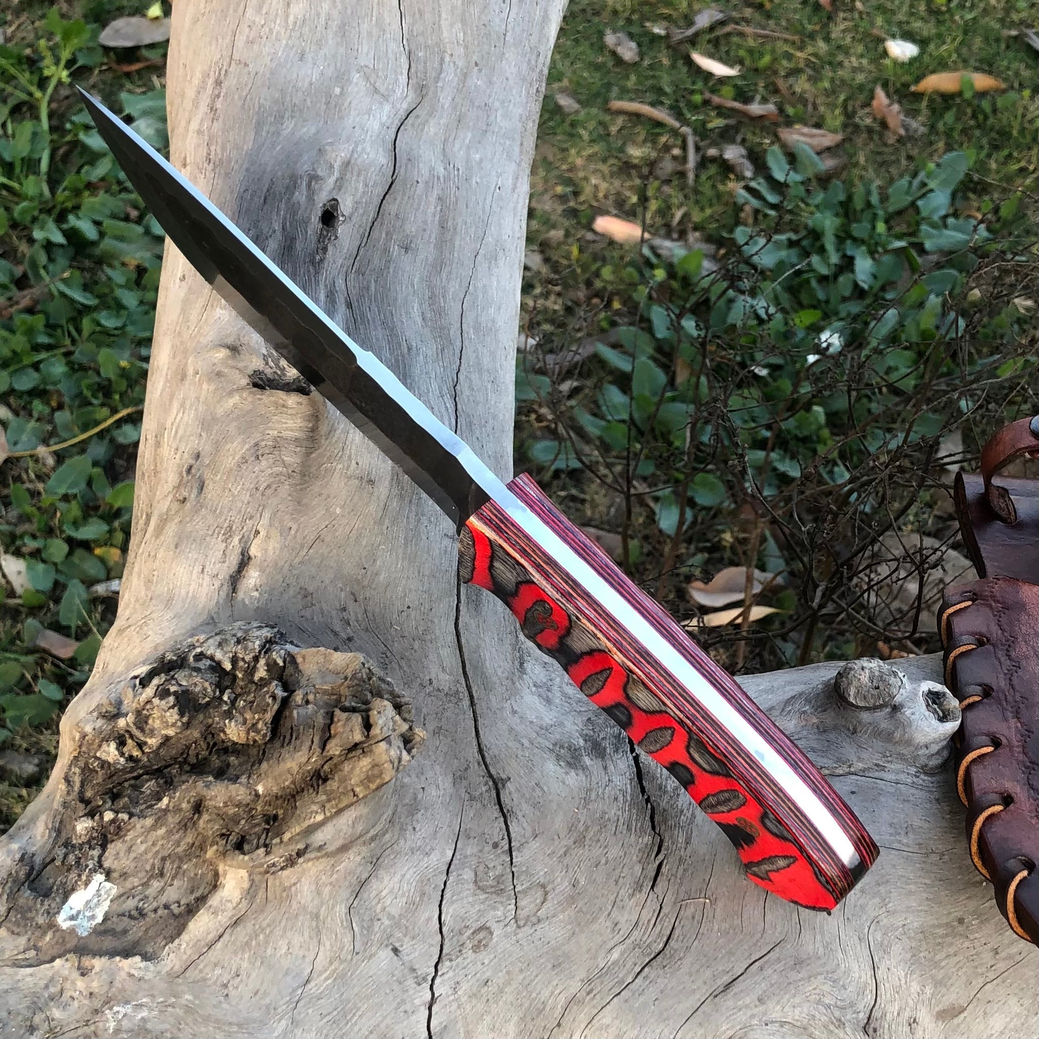 Hand-Forged 1095 Carbon Steel Hunting Knife with Hardwood Handle Full Tang Fixed Blade