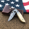 Custom Made Damascus Under lock Pocket Knife with Cover