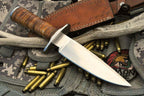 Compact Custom Bowie Knife - 1095 Carbon Steel Blade Leather Handle With Leathr Sheath