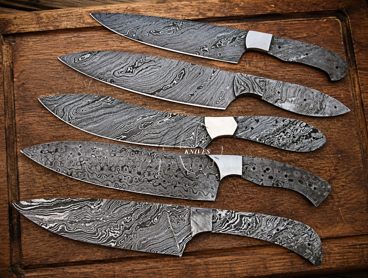 Damascus Kitchen Chef Knife Blade Blank – 5 Styles, 12-Inch Full Tang