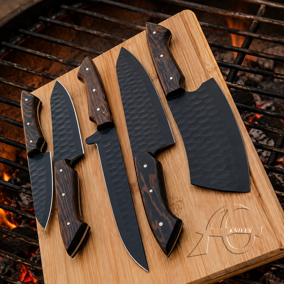 Sophisticated Handcrafted Kitchen Chef Knife Set of 5 Pcs - Wenge Wood Handle