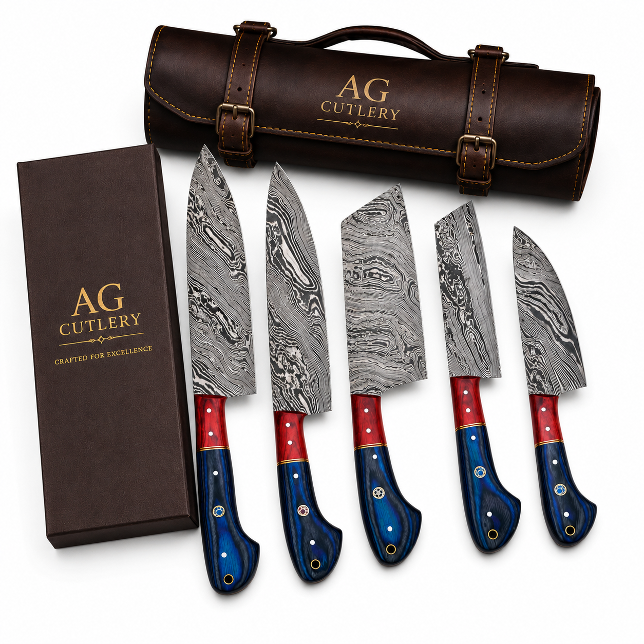 Forged Artisan – Custom Damascus Kitchen Chef Knife Set, Cleaver & Dining Cutlery Set - AG Cutlery