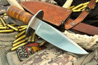 Compact Custom Bowie Knife - 1095 Carbon Steel Blade Leather Handle With Leathr Sheath