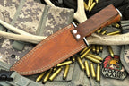 Compact Custom Bowie Knife - 1095 Carbon Steel Blade Leather Handle With Leathr Sheath