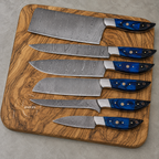 Vivid Handcrafted Damascus Kitchen Chef Knife Set of 6 Pcs - Green & Black Wood Handle