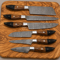 Striking Handcrafted Damascus Kitchen Chef Knife Set of 6 Pcs - Wood & G10 Handle
