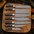 Breathtaking Handcrafted Damascus Kitchen Chef Knife Set of 7 Pcs - Blue & Black Exotic Wood Handle