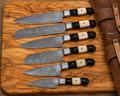 Alluring Handcrafted Damascus Kitchen Chef Knife Set of 6 Pcs - Camel Bone & Black Horn Handle