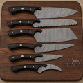 Graceful Handcrafted Damascus Kitchen Chef Knife Set of 6 Pcs Wenge Wood Handle
