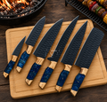 Timeless Handcrafted High Carbon Steel Kitchen Chef Knife Set of 6 Pcs - Olive Wood & Blue Resin Handle