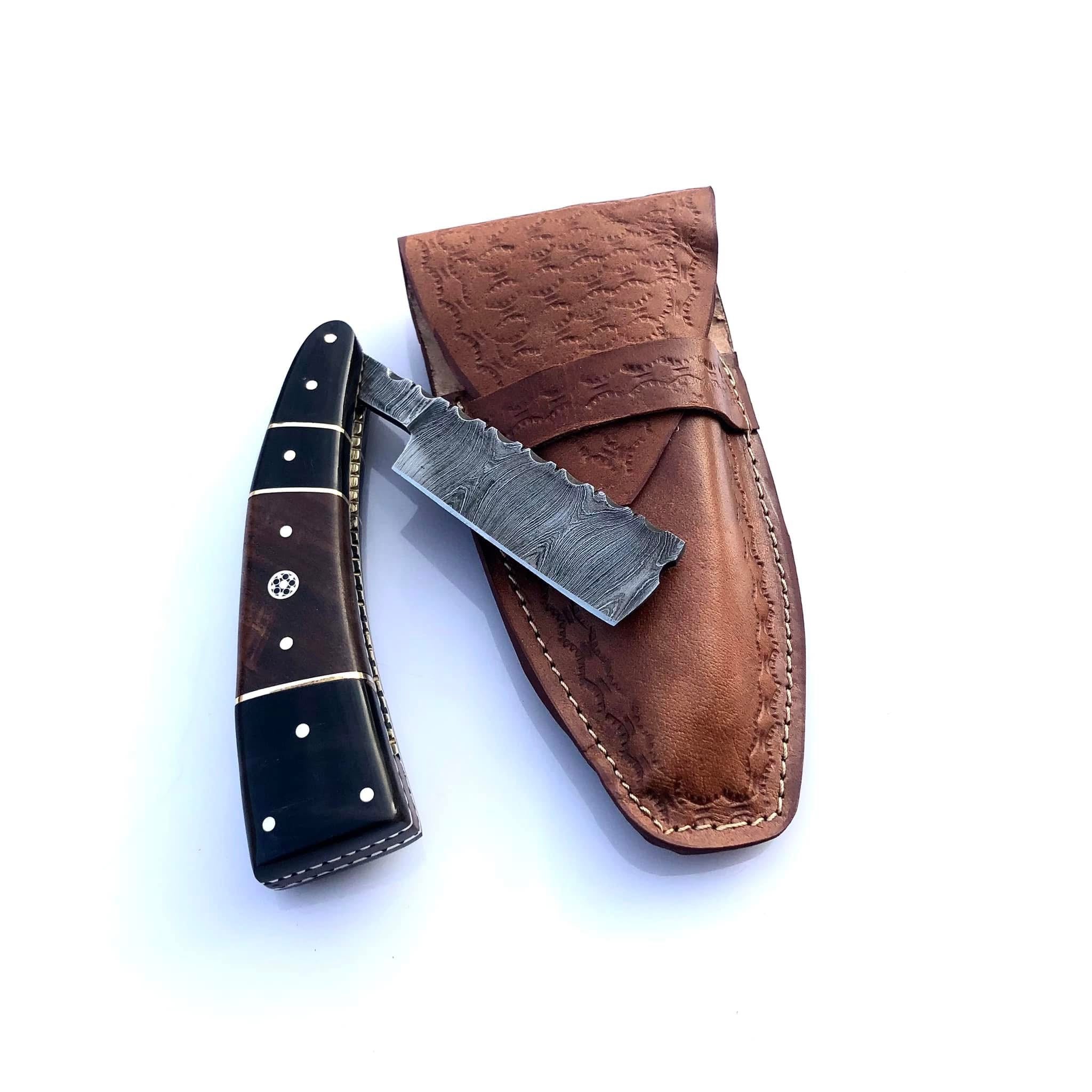 Custom Forged Blade Handmade Damascus Razor With Sheath