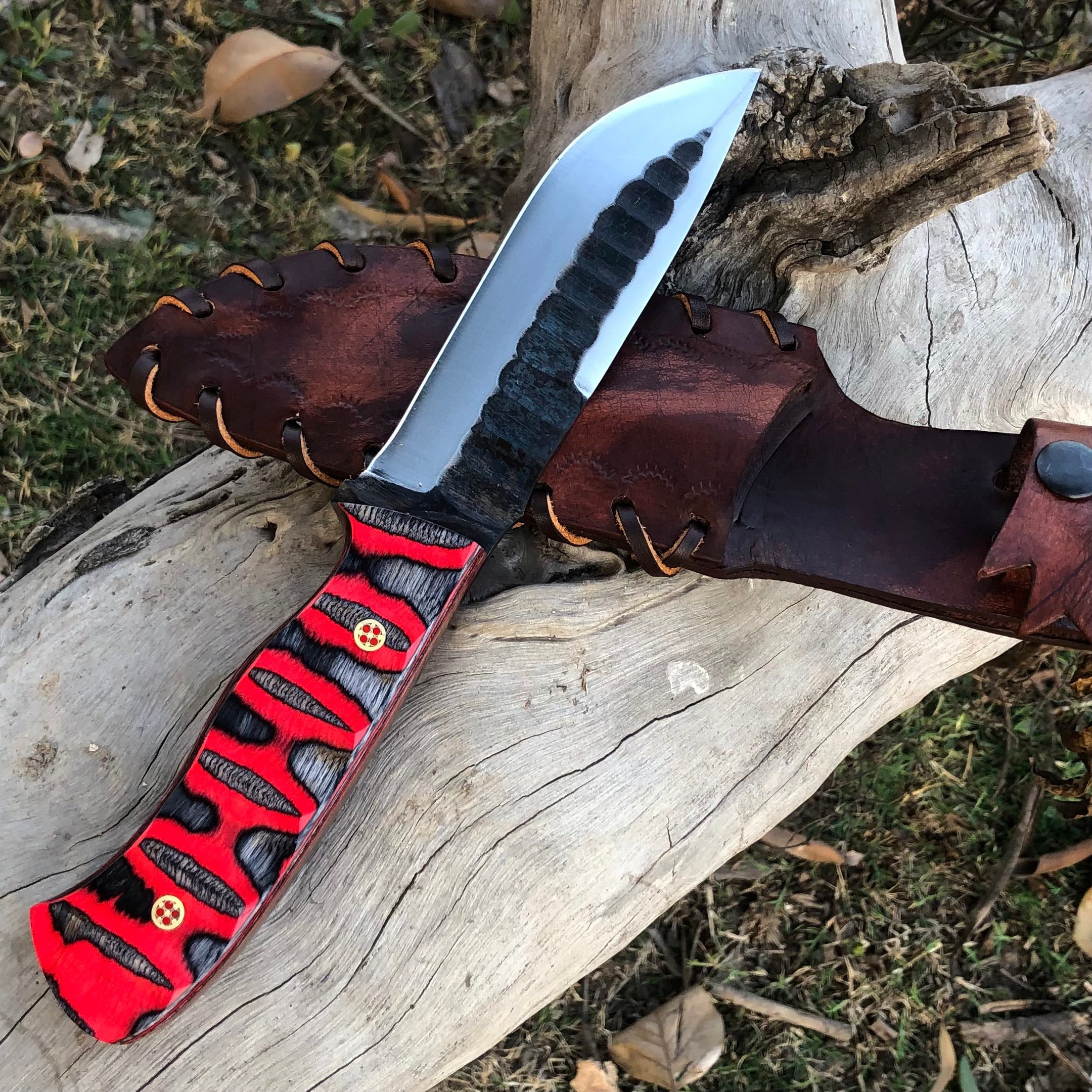 Hand-Forged 1095 Carbon Steel Hunting Knife with Hardwood Handle Full Tang Fixed Blade