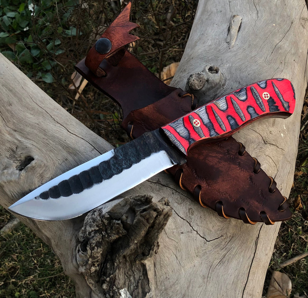 Hand-Forged 1095 Carbon Steel Hunting Knife with Hardwood Handle Full Tang Fixed Blade