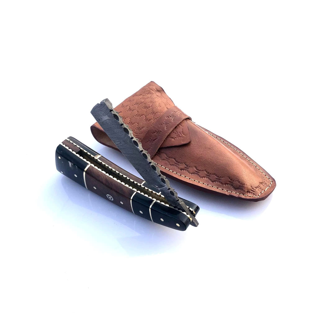 Custom Forged Blade Handmade Damascus Razor With Sheath