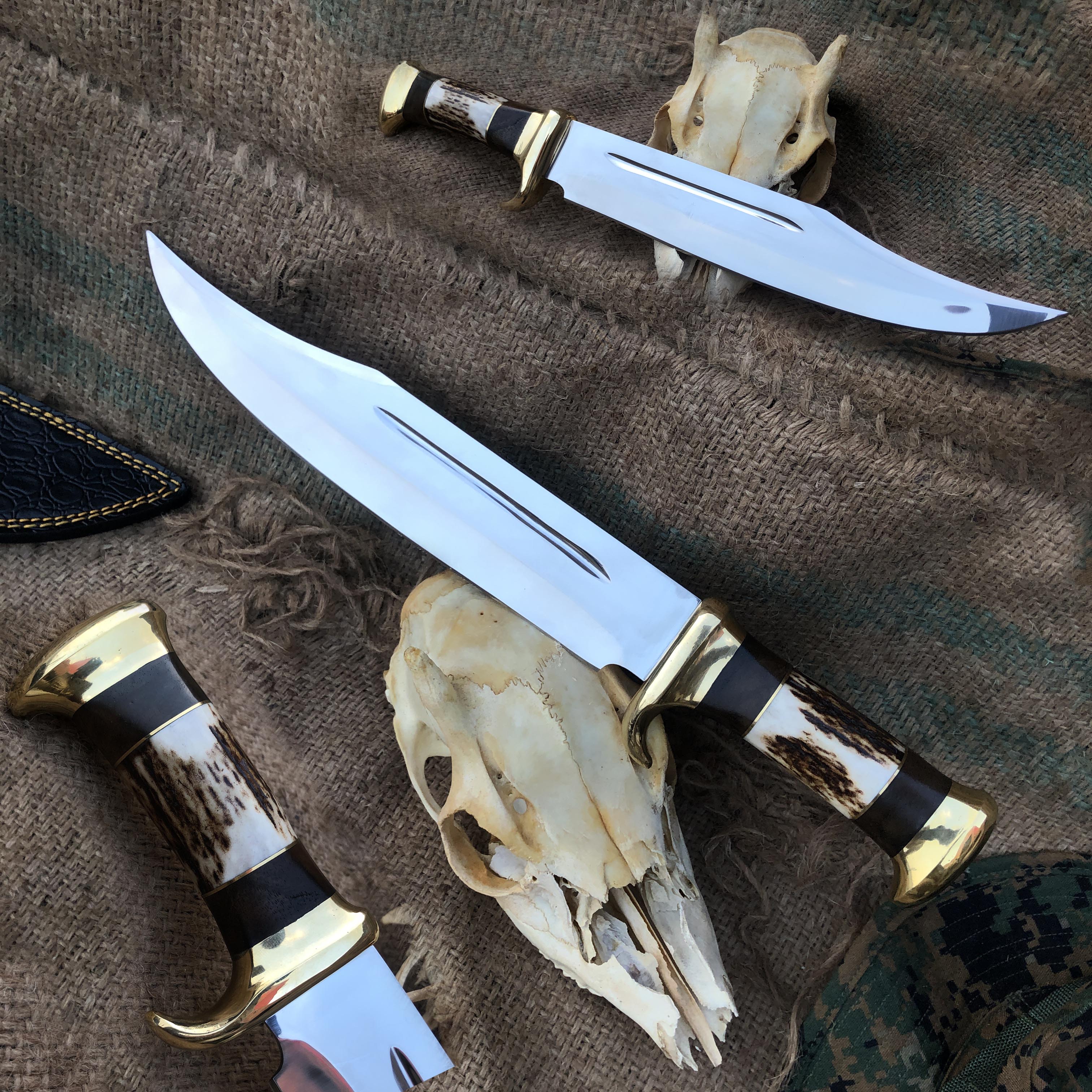 (Texas Bowie) Custom Made High Steel Hunting Bowie Knife With Leather Sheath