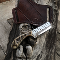 Cowboy Bull Cutter Western Belt Knife File Rasp Steel Sheep Horn Handle 6" Long - Handcrafted