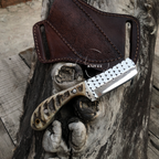 Cowboy Bull Cutter Western Belt Knife File Rasp Steel Sheep Horn Handle 6" Long - Handcrafted