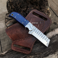 Cowboy Bull Cutter Western Belt Knife Farrier File Steel Blue Honeycomb Handle 7" Handcrafted Leather Sheath