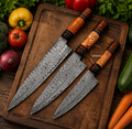 3 Pcs Custom Made Hand Forged Damascus Kitchen Chef Knife Set