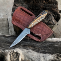 Damascus Western Knife with Sheath 8" Long Pinecone Handle Cowboy Belt Knife Handcrafted