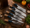 6 Pcs Hand Forged J2 Steel Kitchen Knives Set Olive Wood Resin Handle- AG Cutlery