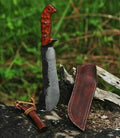 Hand-Forged Hunter Machete Red Hardwood Handle 1095 Carbon Steel Blade With Sheath