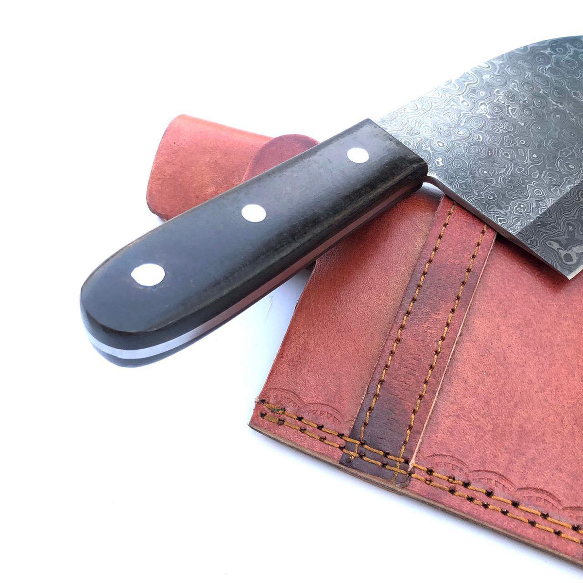 Handcrafted Damascus Raindrop Serbian Cleaver 10" - G10 Micarta Handle