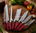 Hand Forged 1095 Steel Kitchen Knives Set Pink Resin Leather Roll Case- AG Cutlery