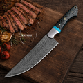 Graceful Handcrafted Damascus Feather Pattern Chef Knife - Black Resin & Turquoise Handle 12"