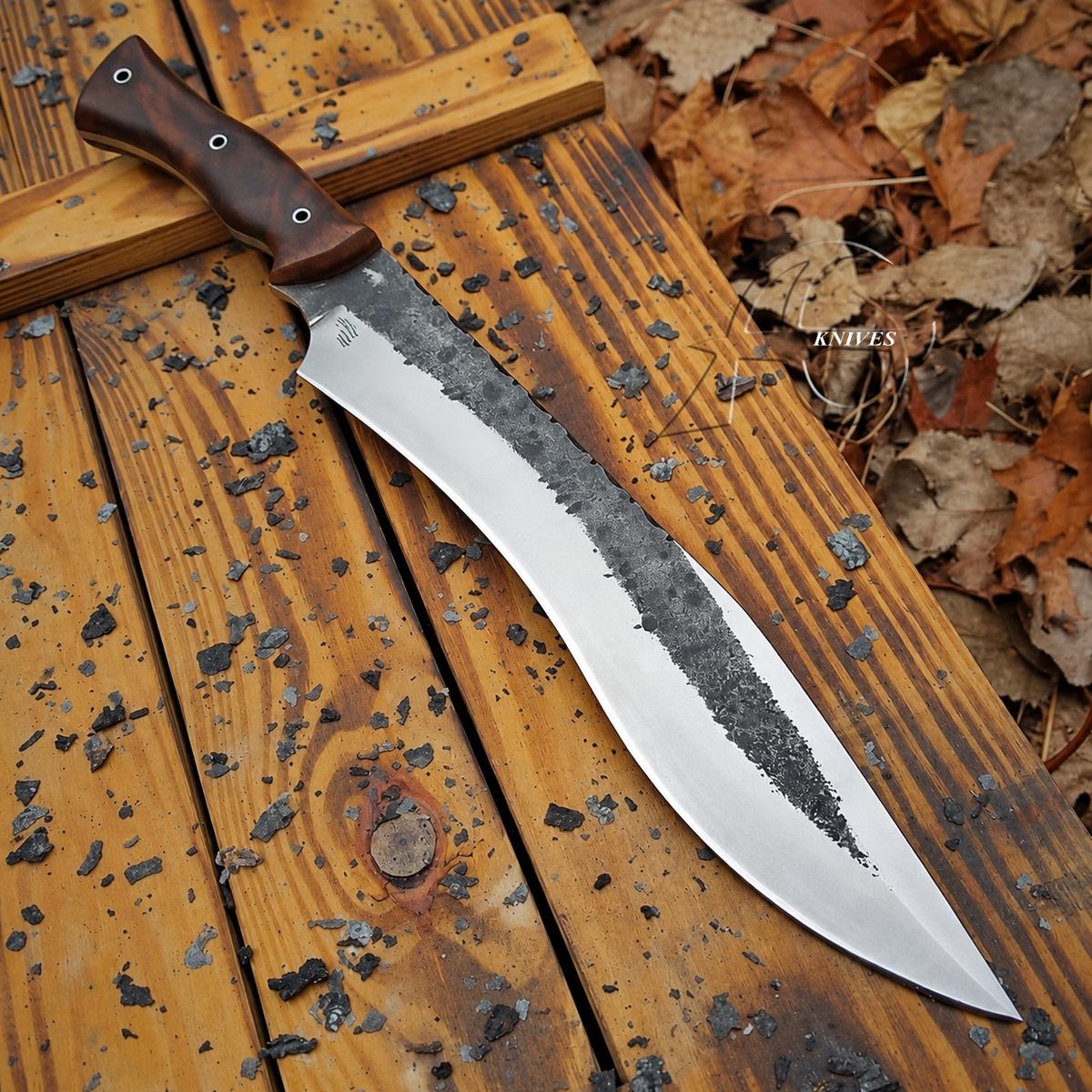 Big Game Hunting Fixed Blade Knife High Carbon 1095 Steel Wood Handle 16" with Leather Sheath