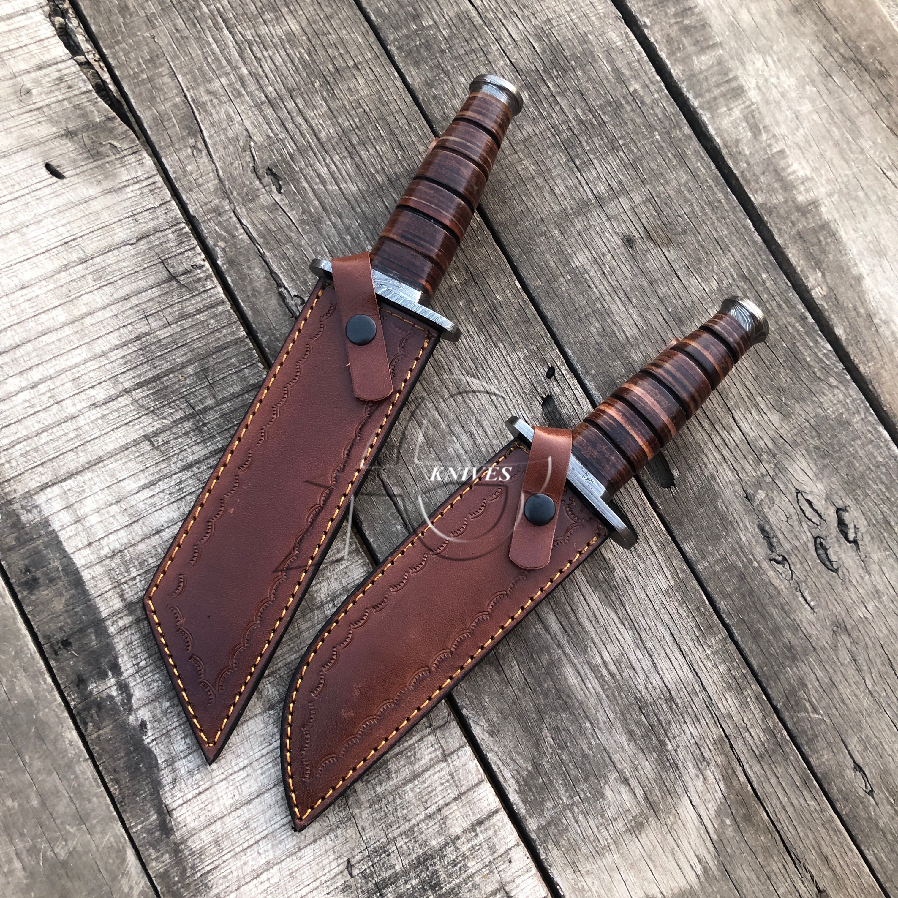 Hand Forged Damascus KaBar Knife Tanto Blade Knife With Cover