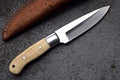 1095 Steel Hunting Skinning Knife Handmade Camel Bone Handle Fixed Blade With Sheath
