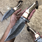 Hand Forged Beast Skinner Hunter Damascus Knife With Sheath
