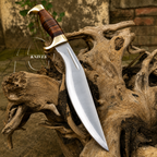 14" Custom Made Steel Kukri Knife Stacked Handle With Leather Sheath