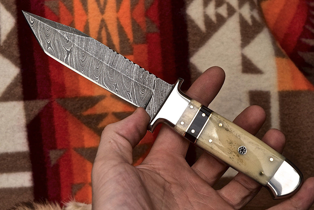 Custom Made Damascus Hand Forged Hunting Saxy Point Blade Knife With Sheath