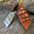 Outdoor Camping Cleaver 9.5" Damascus Blade Ironwood Handle - Leather Sheath