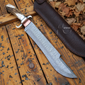 Predator Machete Bowie Knife Damascus Blade Stag Crown Handle 19" with Leather Sheath